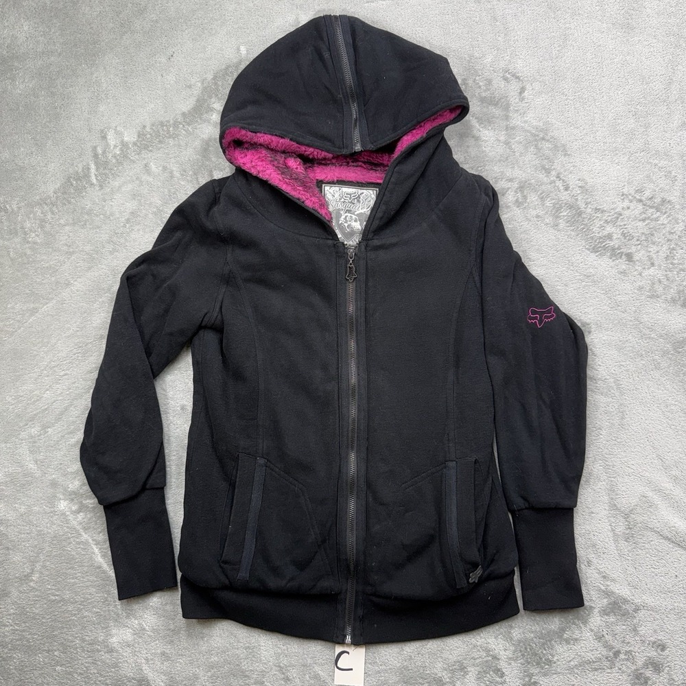 Fox Racing Hoodie Women's Large Y2K Fur Purple Sasquatch 00s Zip Up Grunge